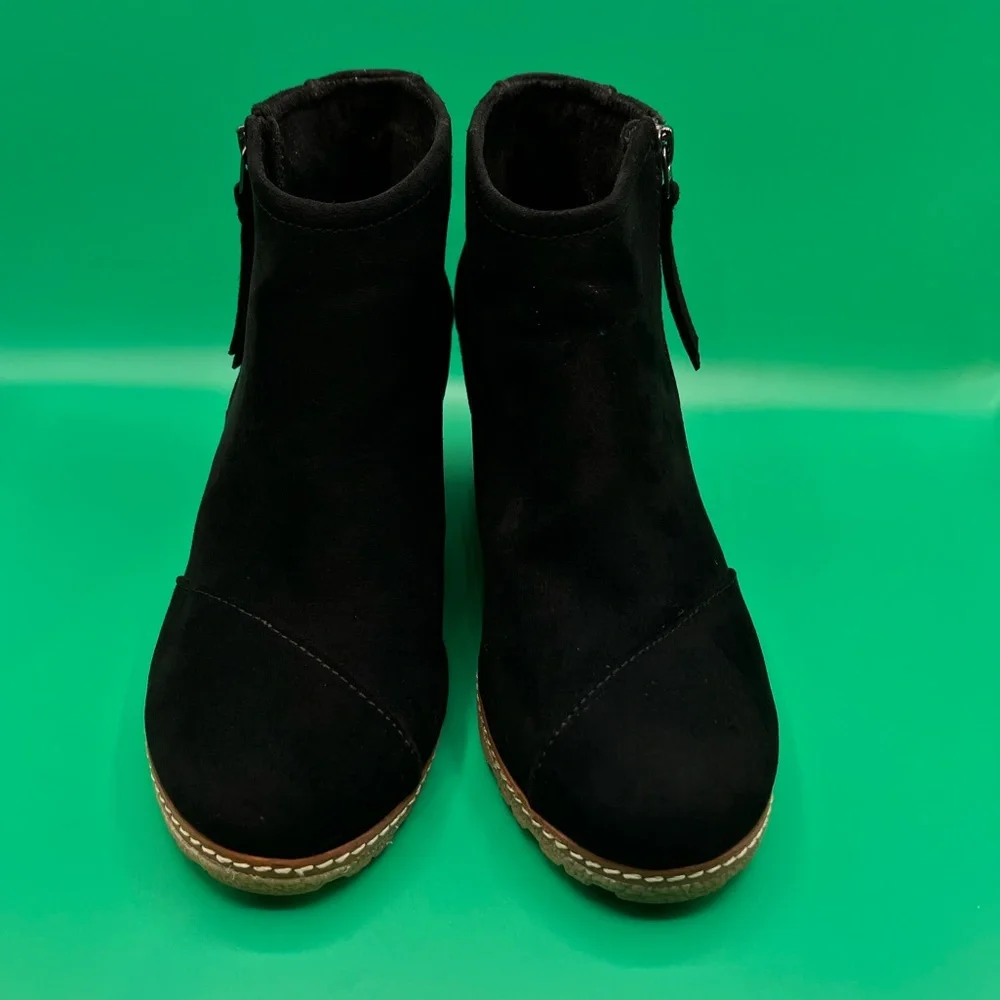 TOMS Black Suede Ankle Booties with Stitched sole